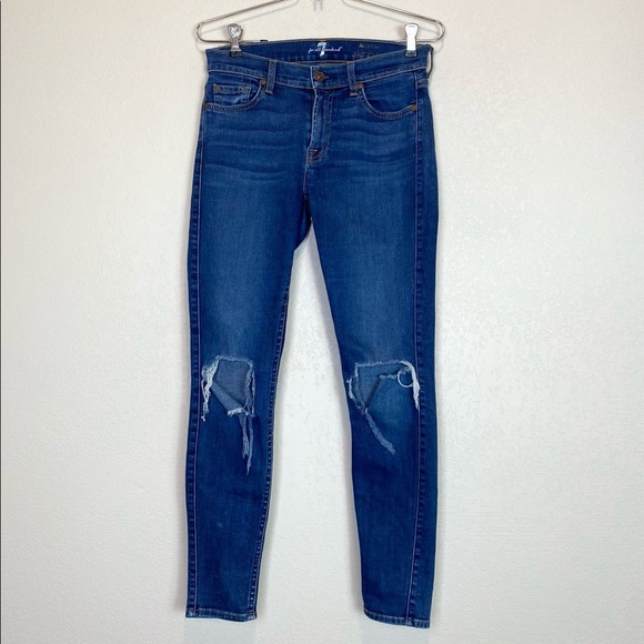 7 For All Mankind Distressed Skinny Ankle Jeans - Picture 1 of 7